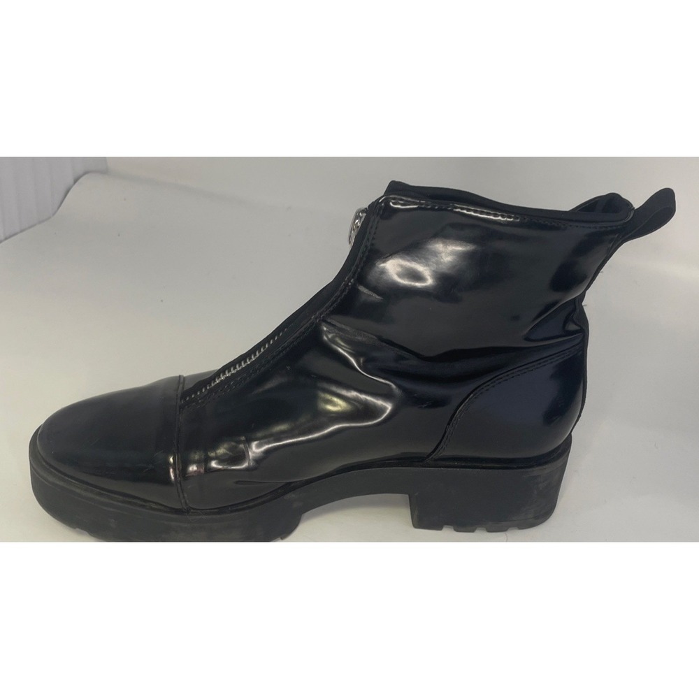 Zara Women's Black Shiny Ankle Boots W/Zip Moto Mod Goth Size 39/U.S. 8 - Picture 3 of 13